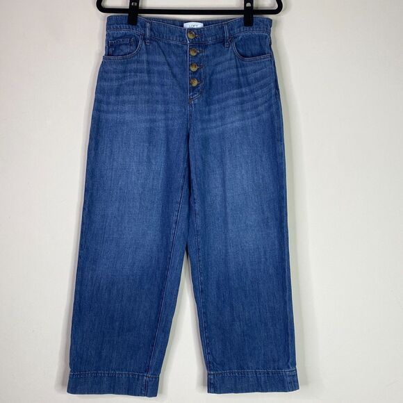 LOFT 2023 High Rise Wide Leg Exposed Button Fly Crop Jeans Women's Size 6 - Picture 10 of 10